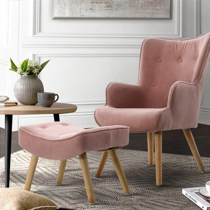 Artiss Armchair Set with Ottoman Pink Lansar - Cosy Abode
