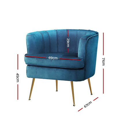 Artiss Armchair Velvet Blue Norvia - Cosy Abode