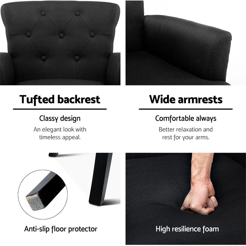 Artiss Armchair Wingback Charcoal Lothair - Cosy Abode