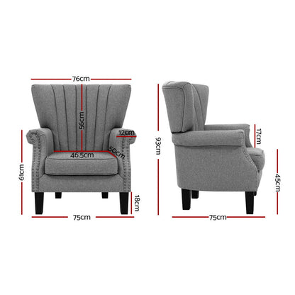 Artiss Armchair Wingback Grey Andrew - Cosy Abode