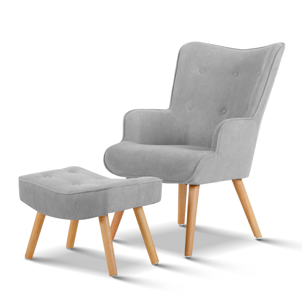 Artiss Armchair and Ottoman - Light Grey - Cosy Abode
