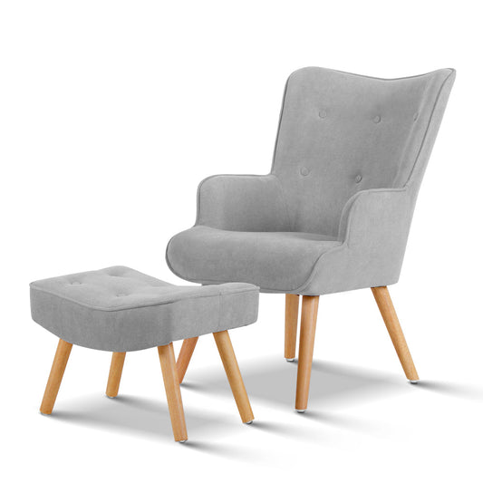 Artiss Armchair and Ottoman - Light Grey - Cosy Abode