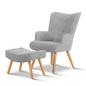 Artiss Armchair and Ottoman - Light Grey - Cosy Abode