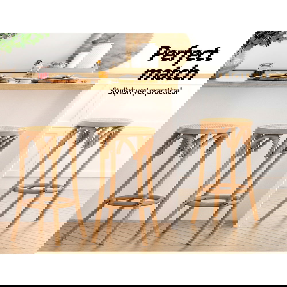 Artiss Bar Stool Rattan Seat Wooden - Cosy Abode