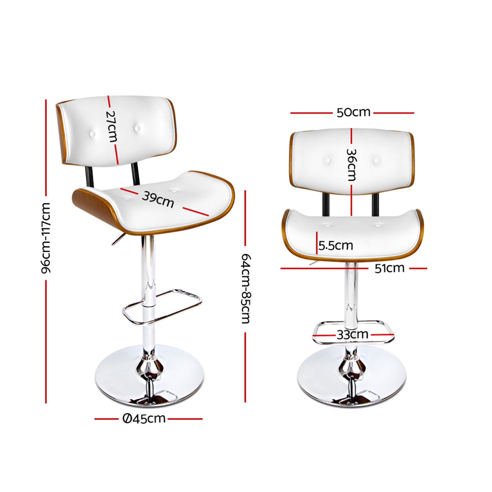 Artiss Bar Stools Gas Lift Leather White - Cosy Abode