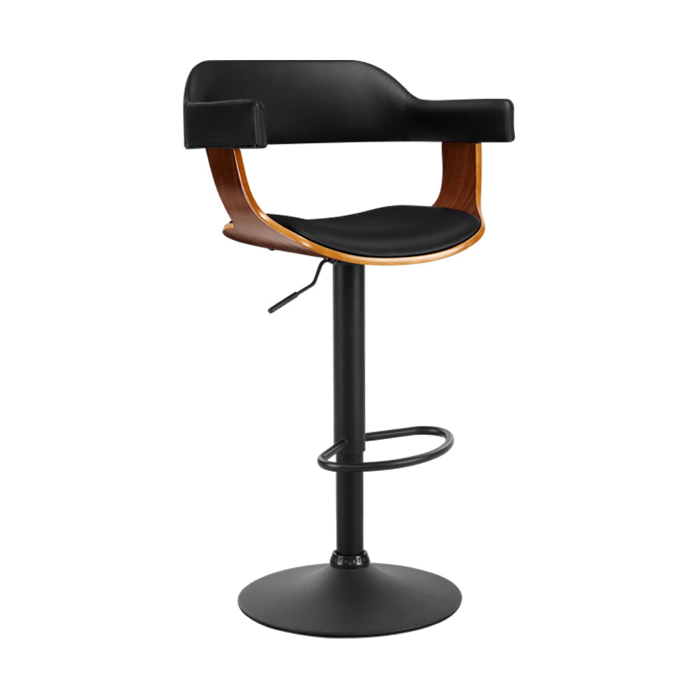 Artiss Bar Stools Gas Lift Leather w/Armrest All Black - Cosy Abode