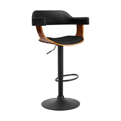 Artiss Bar Stools Gas Lift Leather w/Armrest All Black - Cosy Abode