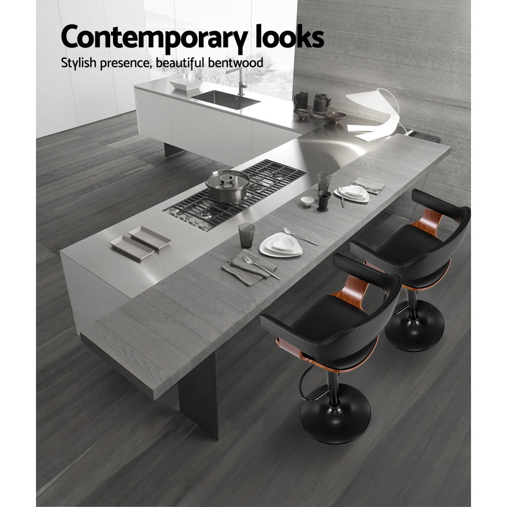 Artiss Bar Stools Gas Lift Leather w/Armrest All Black - Cosy Abode