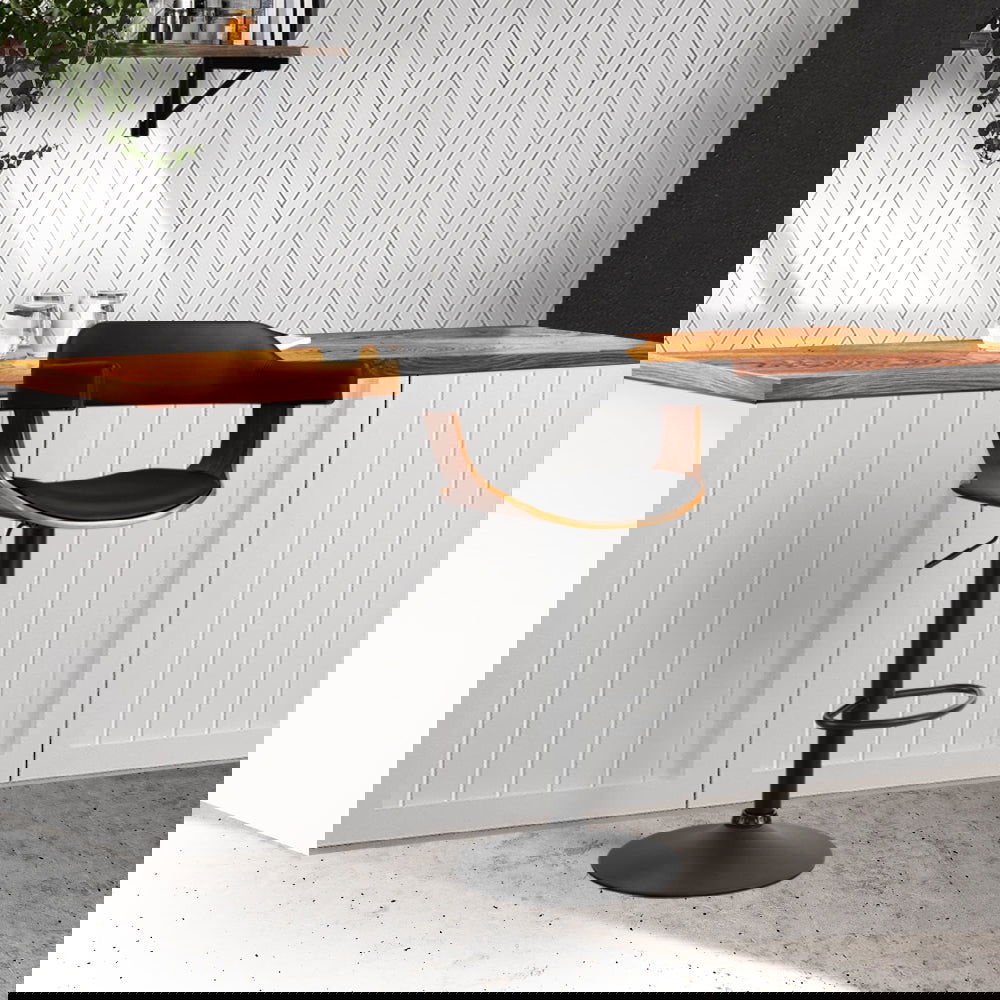 Artiss Bar Stools Gas Lift Leather w/Armrest All Black - Cosy Abode