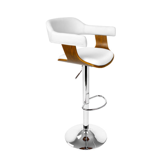 Artiss Bar Stools Gas Lift Leather w/Armrest White - Cosy Abode