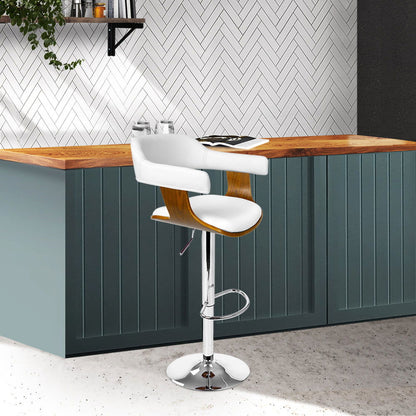 Artiss Bar Stools Gas Lift Leather w/Armrest White - Cosy Abode