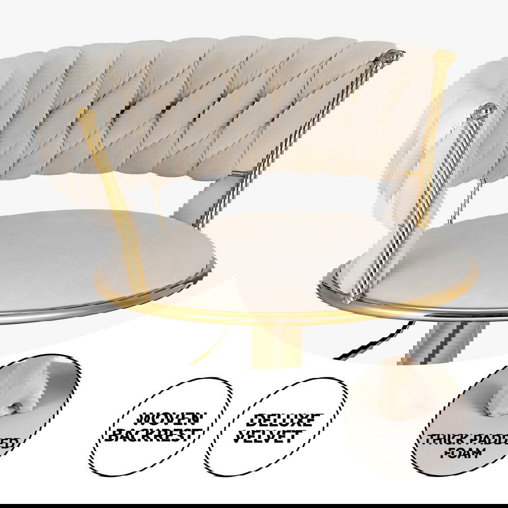 Artiss Bar Stools Gas Lift Velvet Woven Backrest Ivory - Cosy Abode