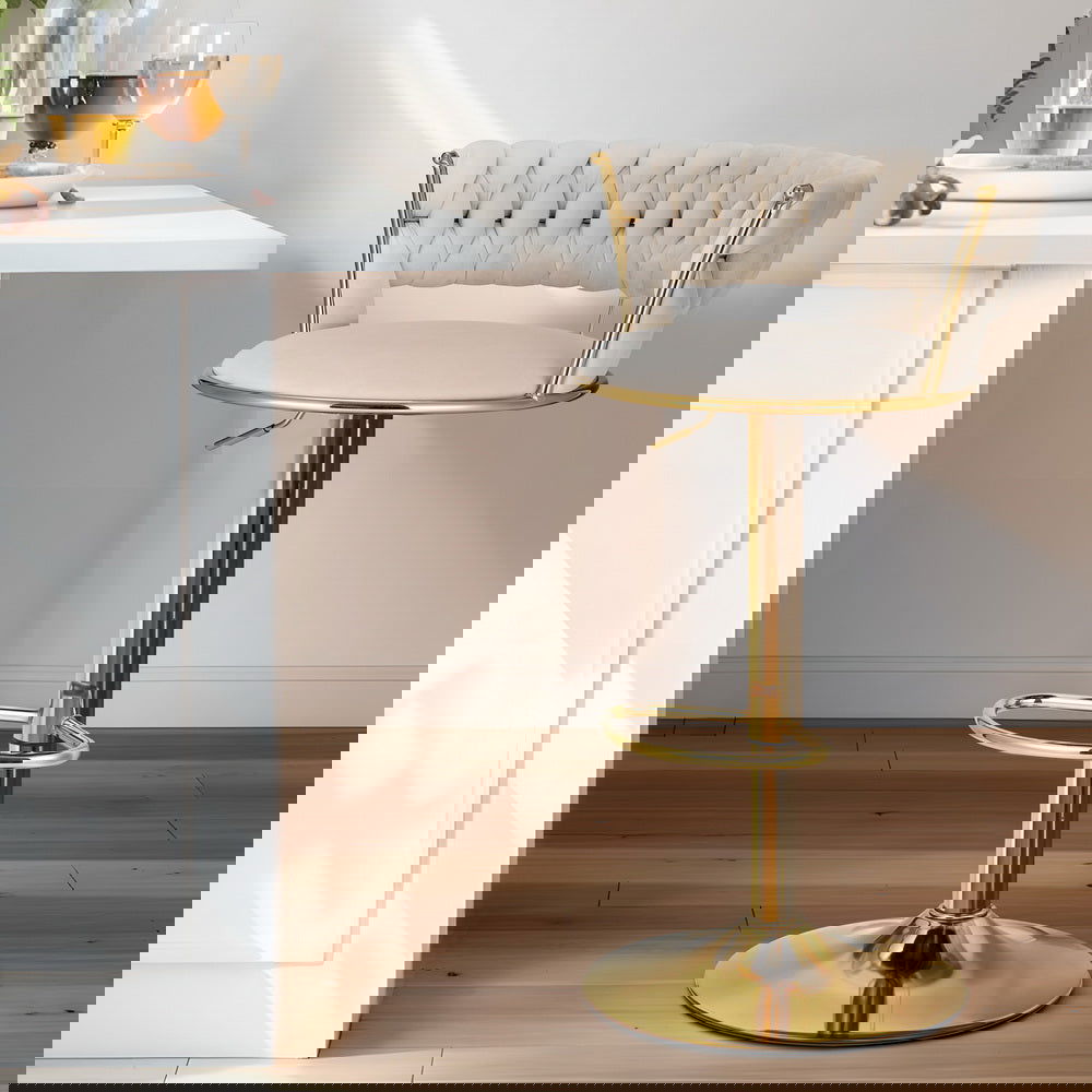 Artiss Bar Stools Gas Lift Velvet Woven Backrest Ivory - Cosy Abode