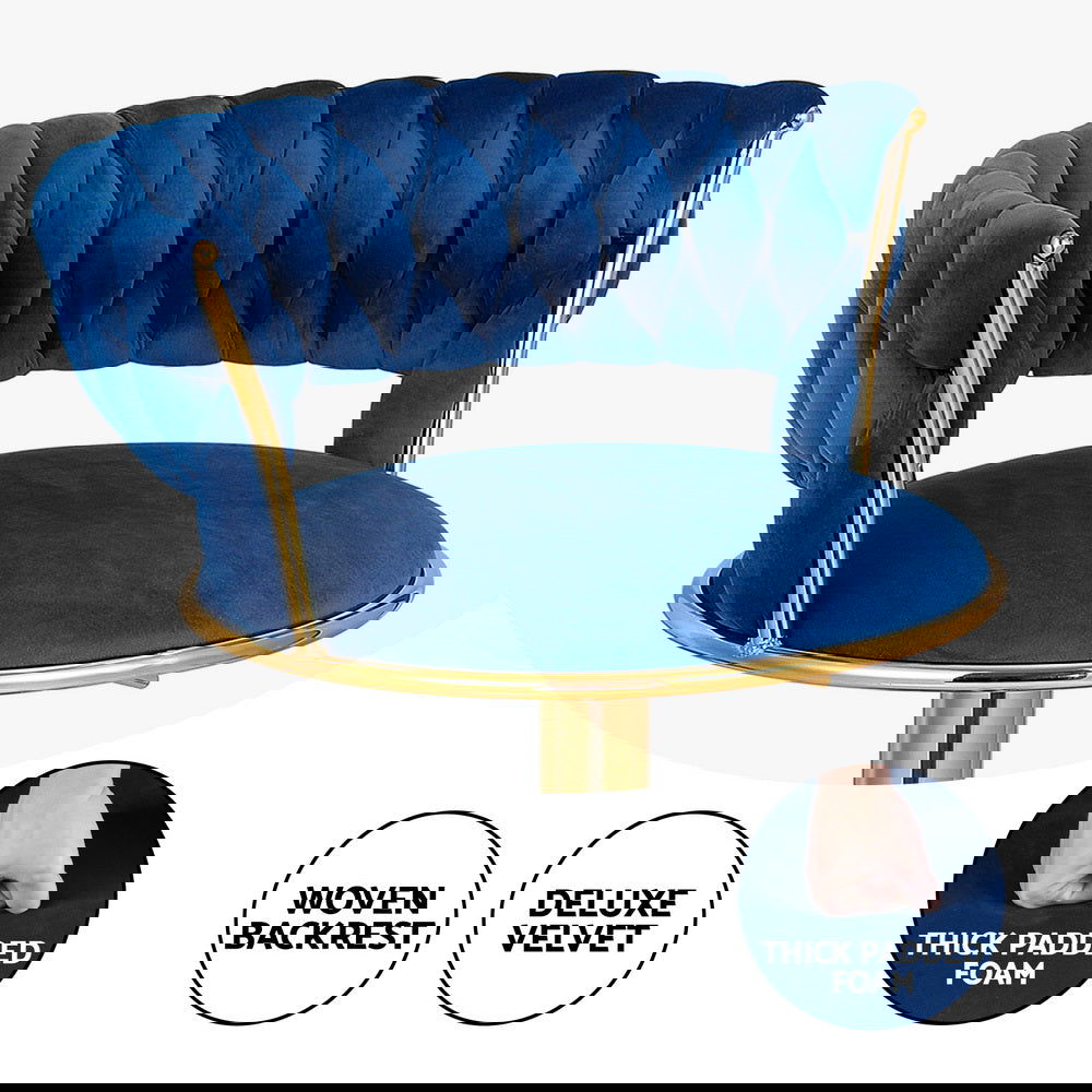 Artiss Bar Stools Gas Lift Velvet Woven Backrest Navy - Cosy Abode