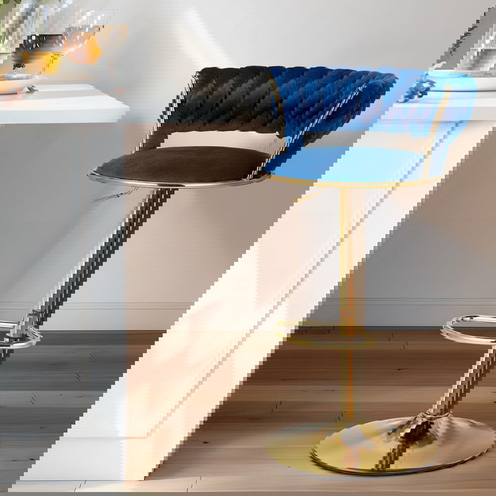 Artiss Bar Stools Gas Lift Velvet Woven Backrest Navy - Cosy Abode