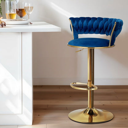 Artiss Bar Stools Gas Lift Velvet Woven Backrest Navy - Cosy Abode