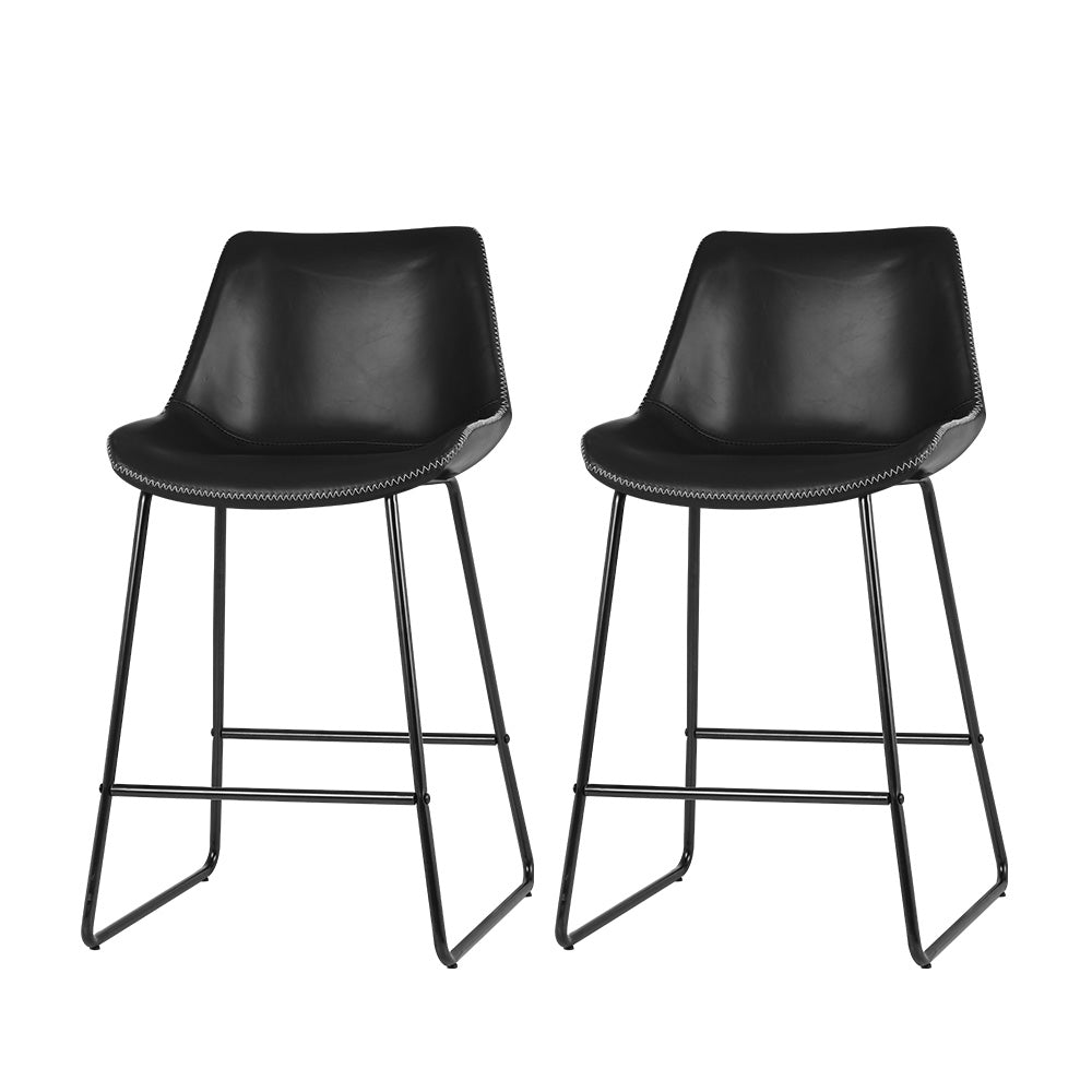 Artiss Bar Stools Kitchen Counter Barstools Leather Metal Chairs Black x2 - Cosy Abode