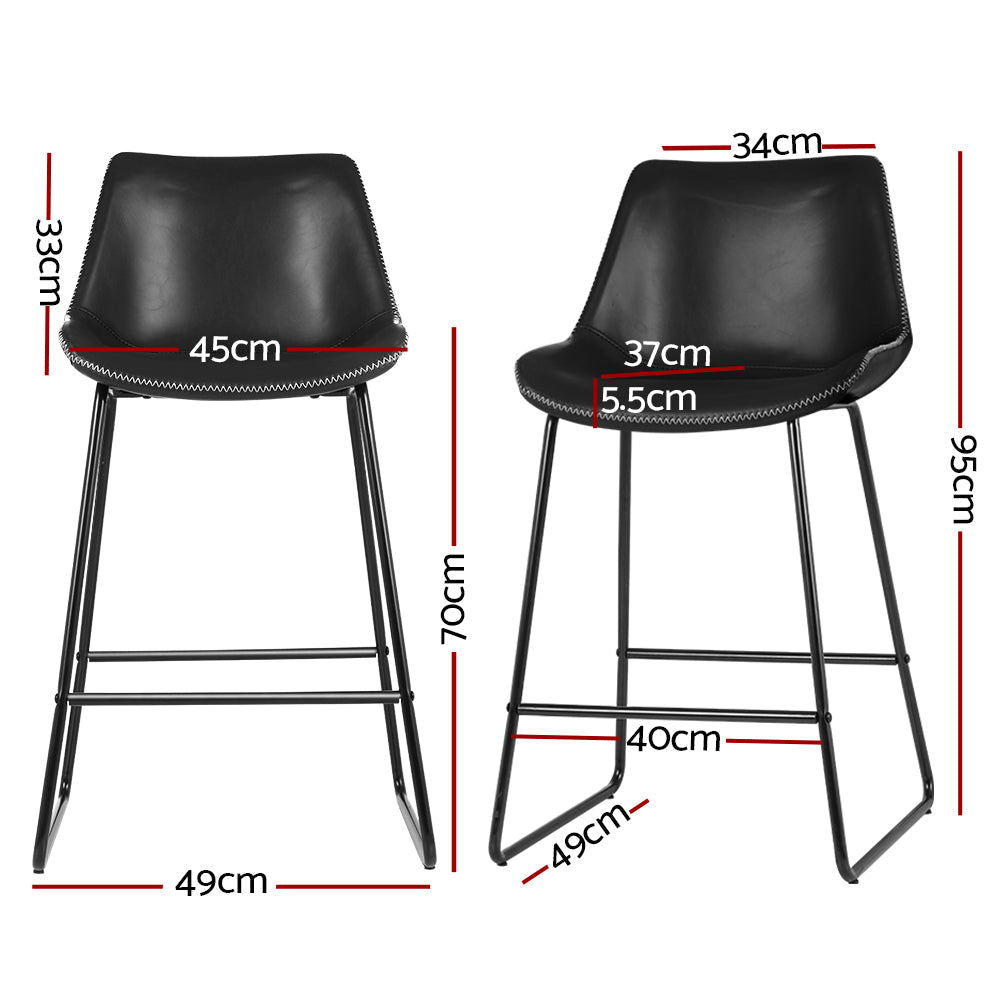 Artiss Bar Stools Kitchen Counter Barstools Leather Metal Chairs Black x2 - Cosy Abode