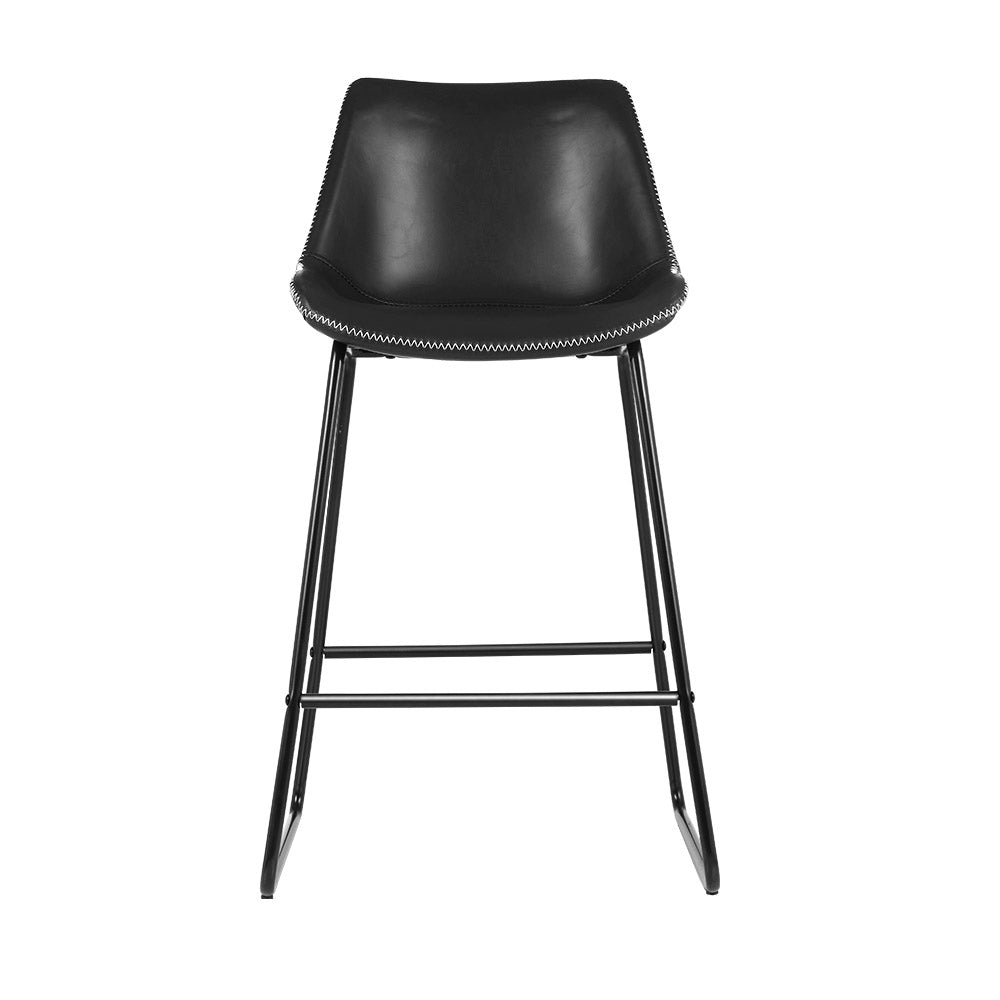 Artiss Bar Stools Kitchen Counter Barstools Leather Metal Chairs Black x2 - Cosy Abode