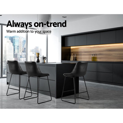Artiss Bar Stools Kitchen Counter Barstools Leather Metal Chairs Black x2 - Cosy Abode