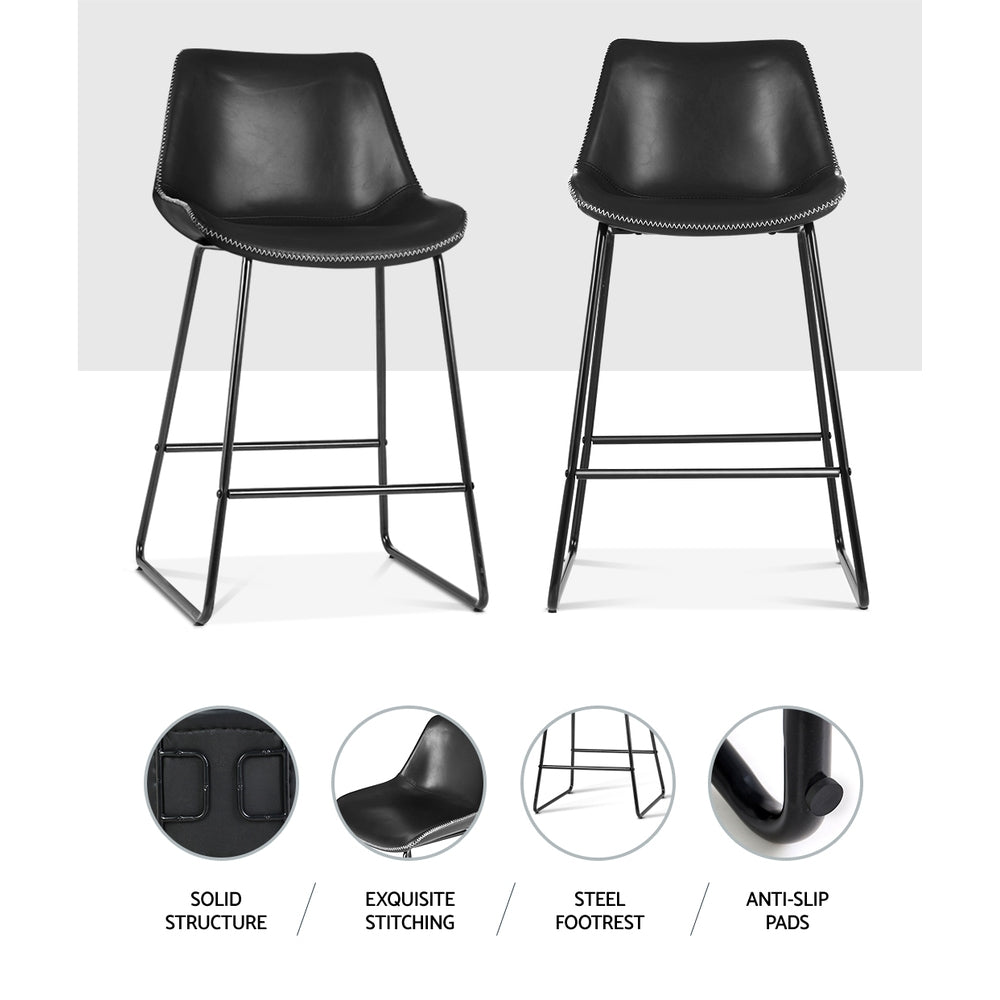 Artiss Bar Stools Kitchen Counter Barstools Leather Metal Chairs Black x2 - Cosy Abode