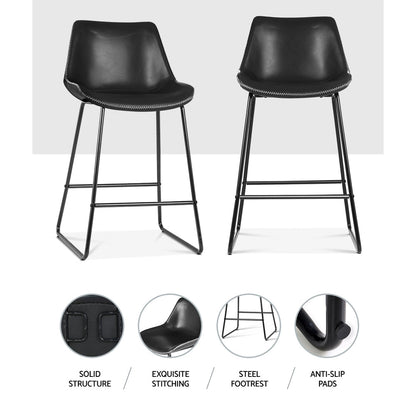 Artiss Bar Stools Kitchen Counter Barstools Leather Metal Chairs Black x2 - Cosy Abode