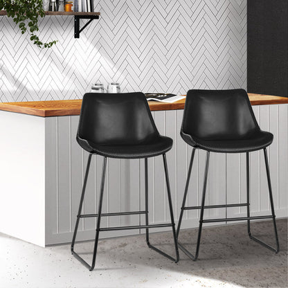 Artiss Bar Stools Kitchen Counter Barstools Leather Metal Chairs Black x2 - Cosy Abode