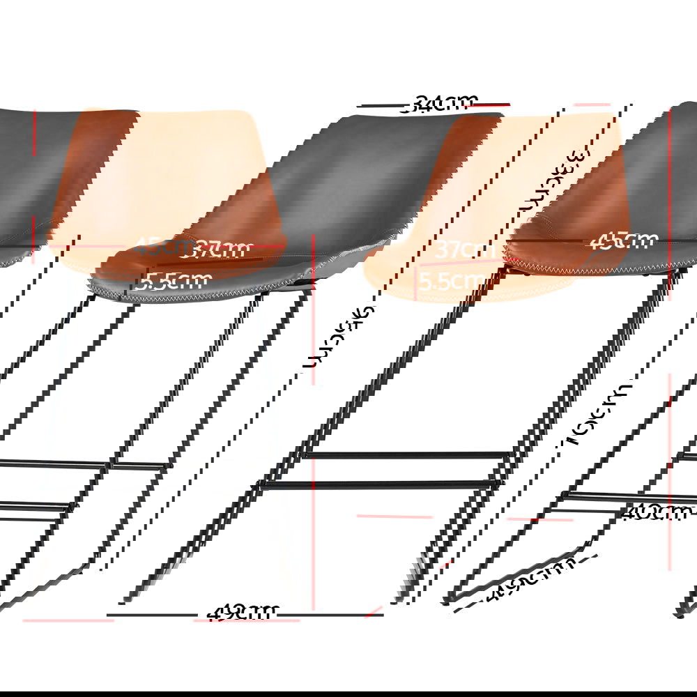 Artiss Bar Stools Kitchen Counter Barstools Leather Metal Chairs Brown x2 - Cosy Abode