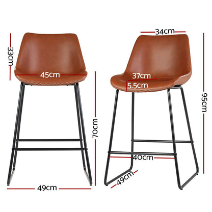 Artiss Bar Stools Kitchen Counter Barstools Leather Metal Chairs Brown x2 - Cosy Abode