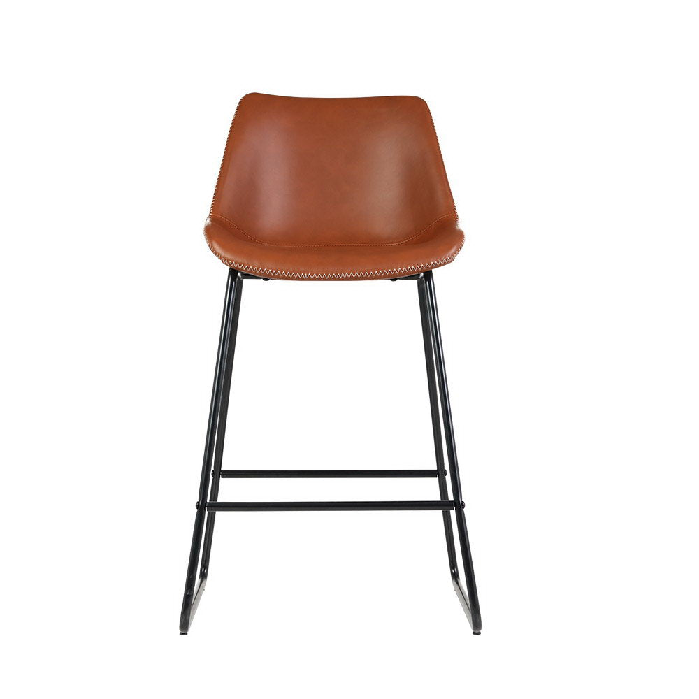 Artiss Bar Stools Kitchen Counter Barstools Leather Metal Chairs Brown x2 - Cosy Abode