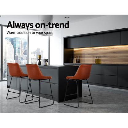 Artiss Bar Stools Kitchen Counter Barstools Leather Metal Chairs Brown x2 - Cosy Abode