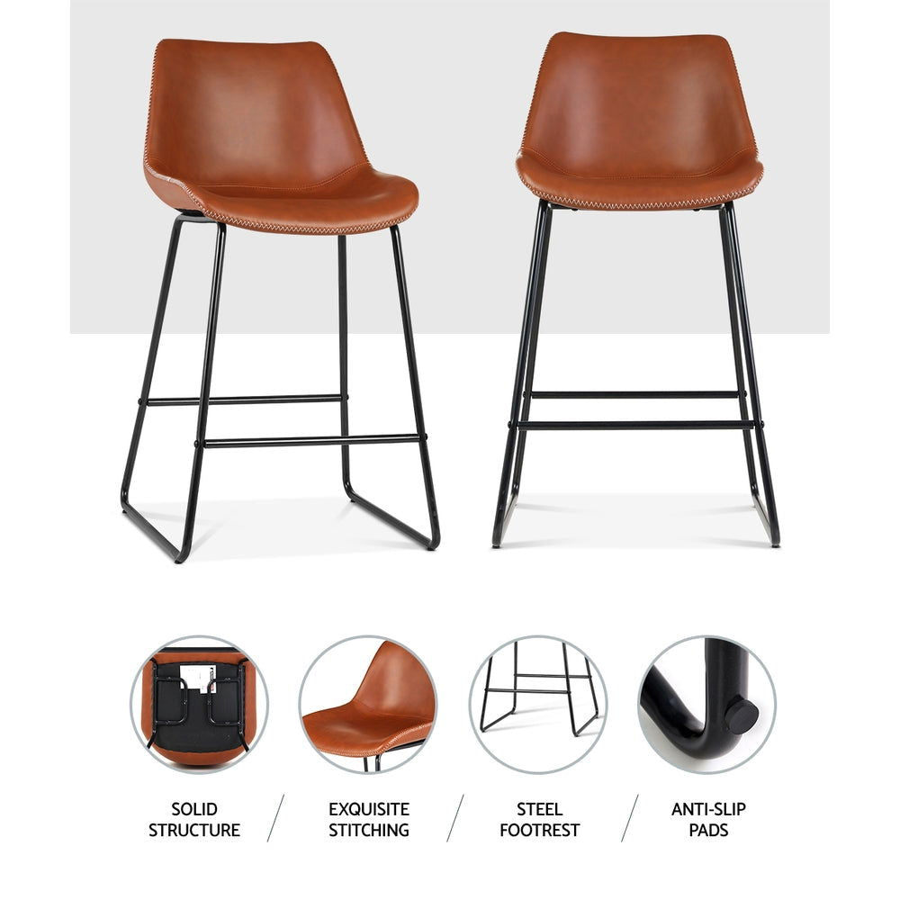 Artiss Bar Stools Kitchen Counter Barstools Leather Metal Chairs Brown x2 - Cosy Abode