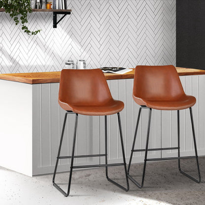 Artiss Bar Stools Kitchen Counter Barstools Leather Metal Chairs Brown x2 - Cosy Abode