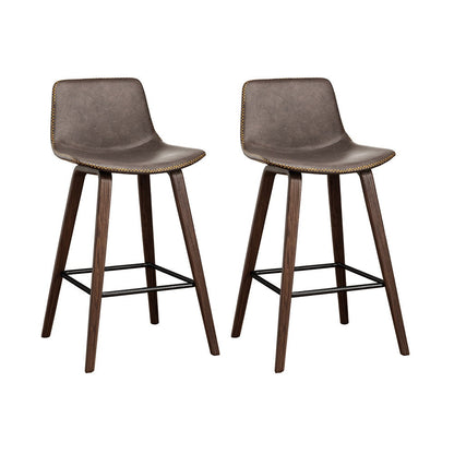 Artiss Bar Stools Kitchen Counter Barstools Leather Wooden Chairs x2 - Cosy Abode