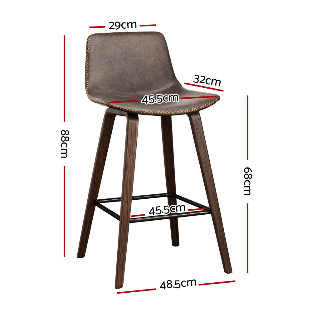 Artiss Bar Stools Kitchen Counter Barstools Leather Wooden Chairs x2 - Cosy Abode