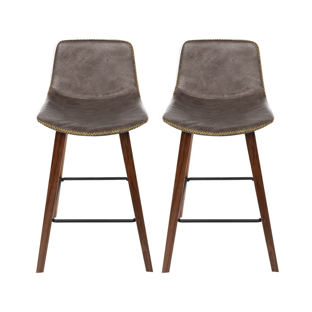 Artiss Bar Stools Kitchen Counter Barstools Leather Wooden Chairs x2 - Cosy Abode