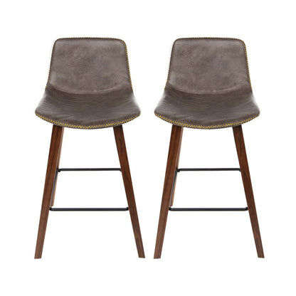Artiss Bar Stools Kitchen Counter Barstools Leather Wooden Chairs x2 - Cosy Abode