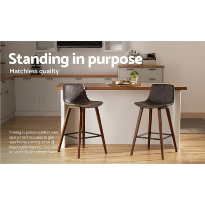 Artiss Bar Stools Kitchen Counter Barstools Leather Wooden Chairs x2 - Cosy Abode