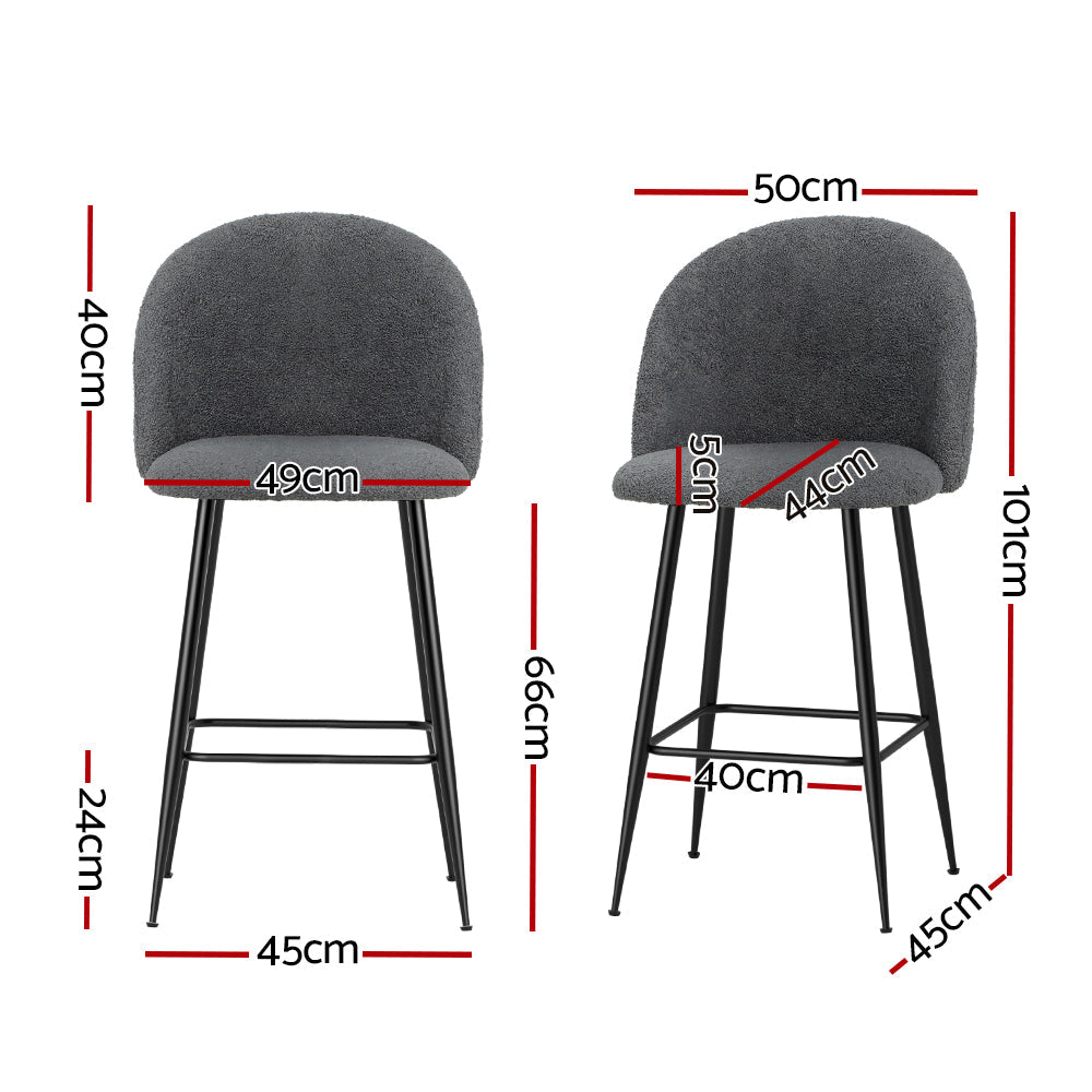 Artiss Bar Stools Kitchen Counter Barstools Sherpa Metal Chairs x2 - Cosy Abode