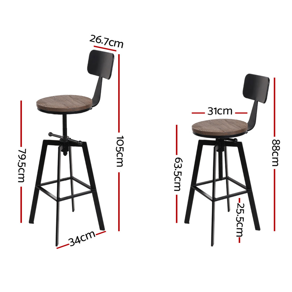 Artiss Bar Stools Kitchen Counter Chairs Vintage Metal Chairs x2 - Cosy Abode