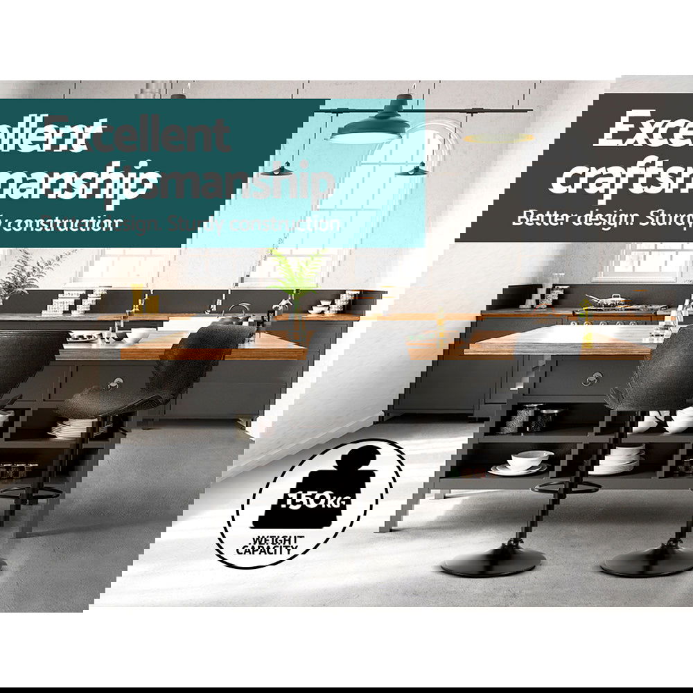 Artiss Bar Stools Kitchen Counter Stools Swivel Gas Lift Vintage Chairs Black x2 - Cosy Abode