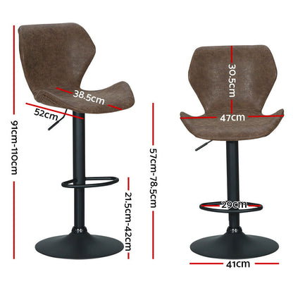 Artiss Bar Stools Kitchen Counter Stools Swivel Gas Lift Vintage Chairs Brown x2 - Cosy Abode