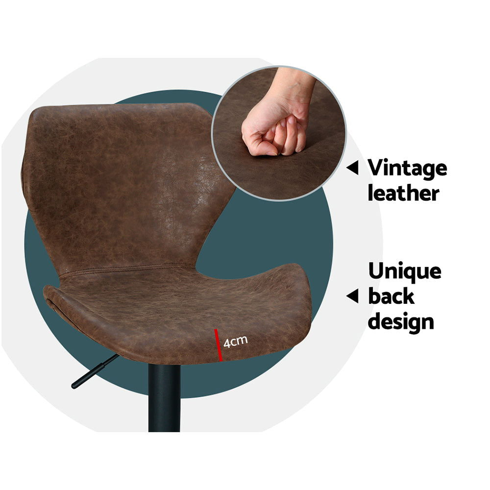 Artiss Bar Stools Kitchen Counter Stools Swivel Gas Lift Vintage Chairs Brown x2 - Cosy Abode