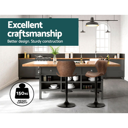 Artiss Bar Stools Kitchen Counter Stools Swivel Gas Lift Vintage Chairs Brown x2 - Cosy Abode