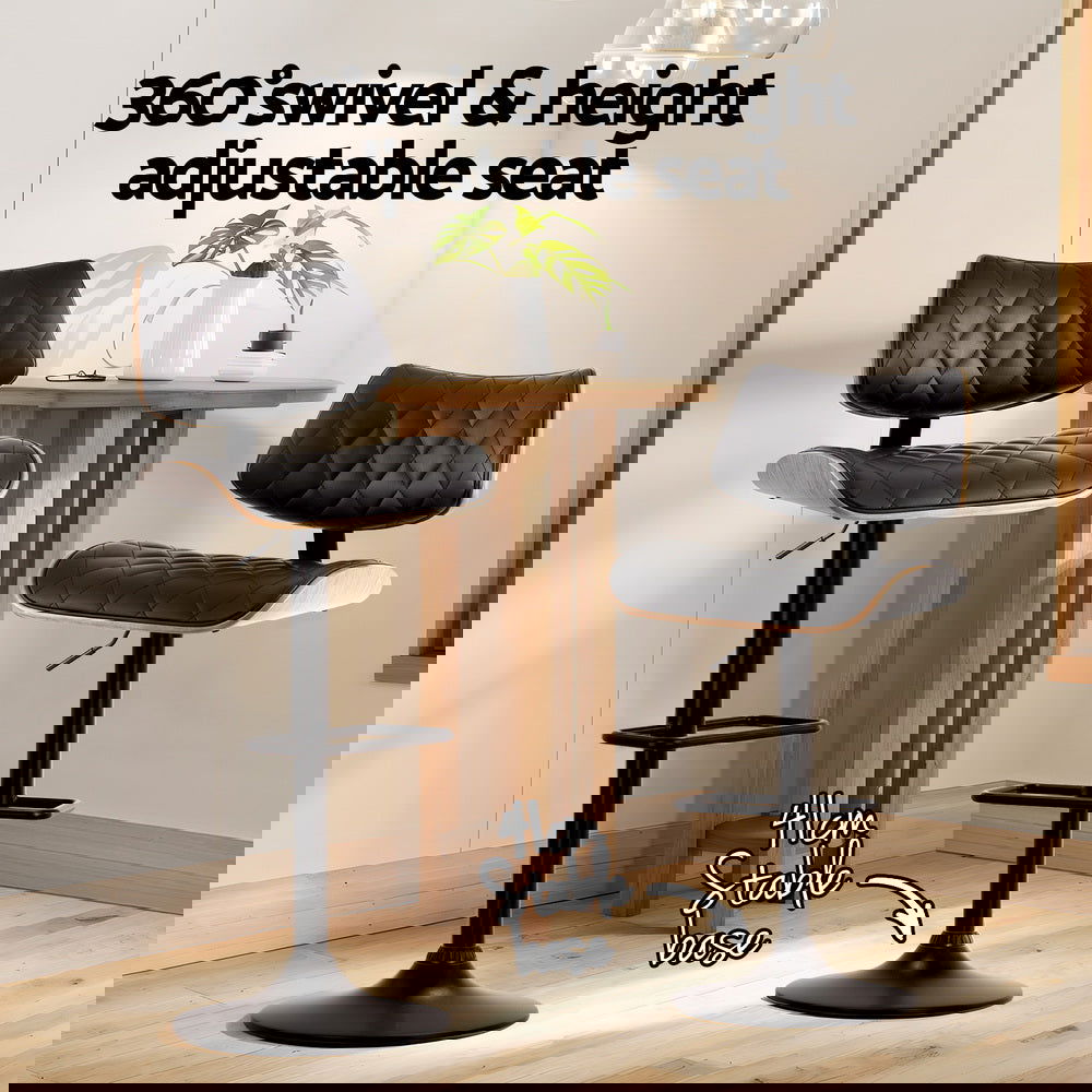 Artiss Bar Stools Kitchen Dining Chairs Gas Lift Stool Wooden Leather Black - Cosy Abode