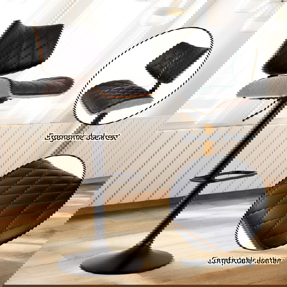 Artiss Bar Stools Kitchen Dining Chairs Gas Lift Stool Wooden Leather Black - Cosy Abode