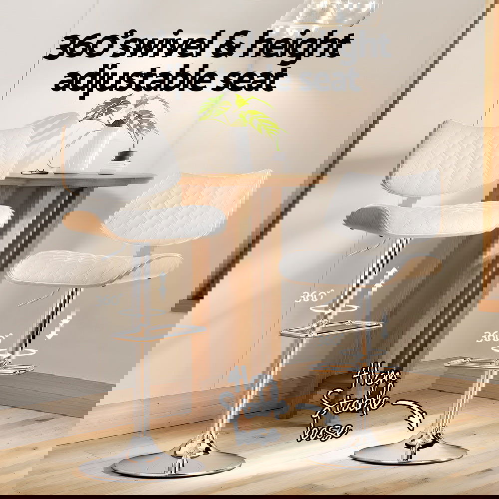 Artiss Bar Stools Kitchen Dining Chairs Gas Lift Stool Wooden Leather White - Cosy Abode