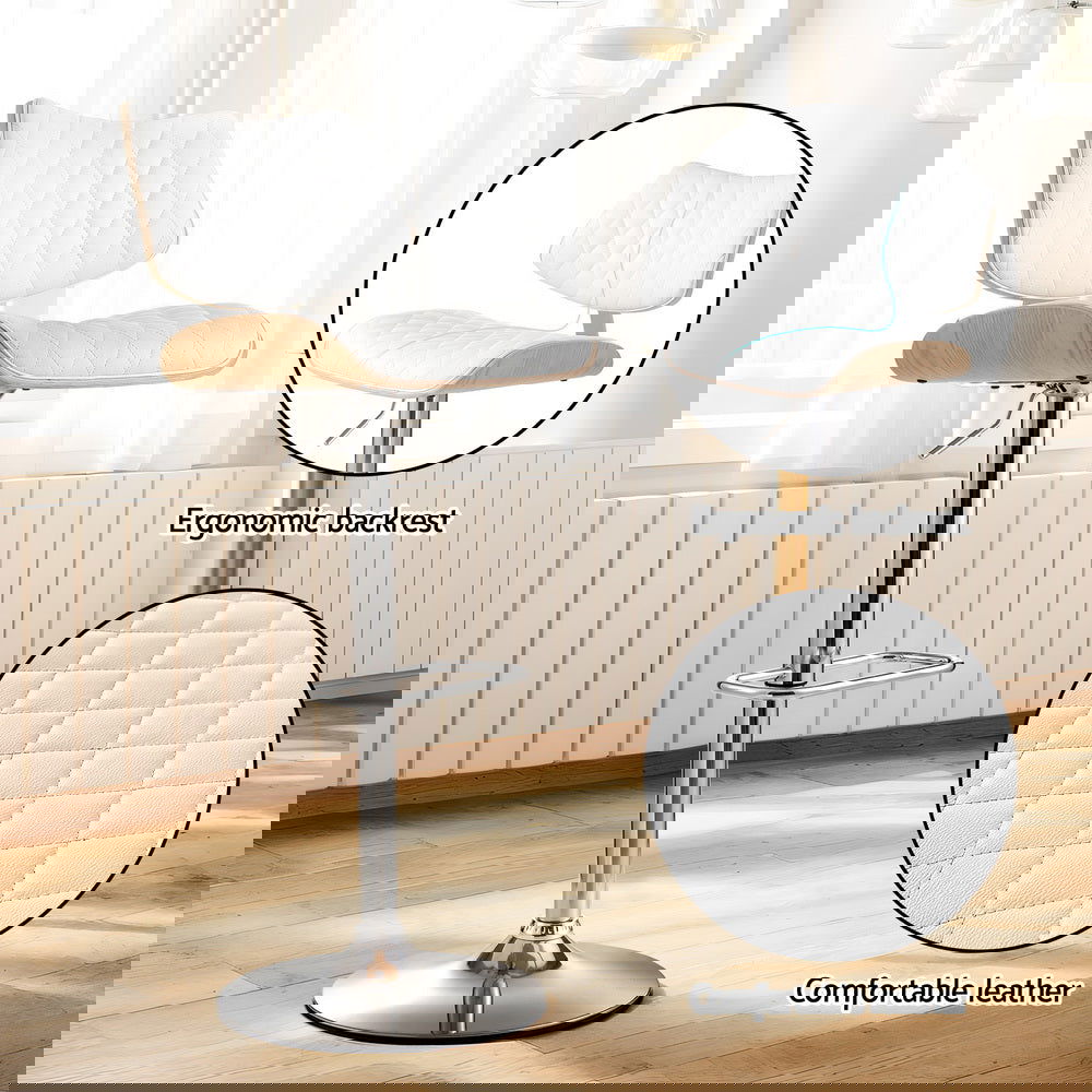 Artiss Bar Stools Kitchen Dining Chairs Gas Lift Stool Wooden Leather White - Cosy Abode