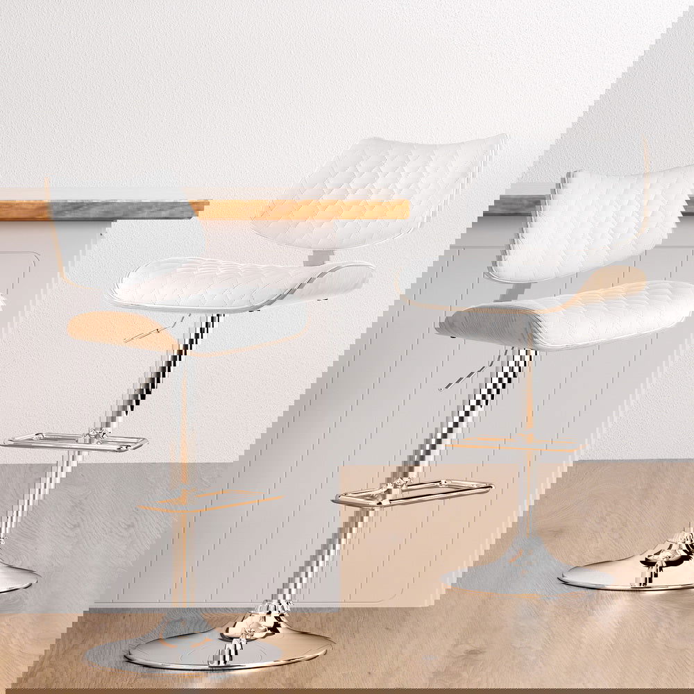 Artiss Bar Stools Kitchen Dining Chairs Gas Lift Stool Wooden Leather White - Cosy Abode