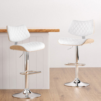 Artiss Bar Stools Kitchen Dining Chairs Gas Lift Stool Wooden Leather White - Cosy Abode
